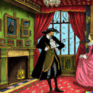 DALL·E 2023 02 05 15.32.13 illustration of a wealthy english Middle Ages evil Capitan who is about to kill his beautiful young wife by chopping her head a sword. the wide has a